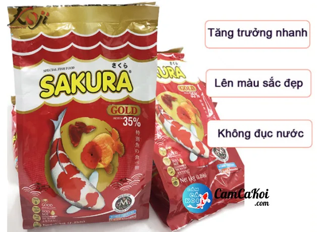 Túi cám cá Koi Sakura Gold 35% đạm tăng trưởng nhanh lên màu đẹp